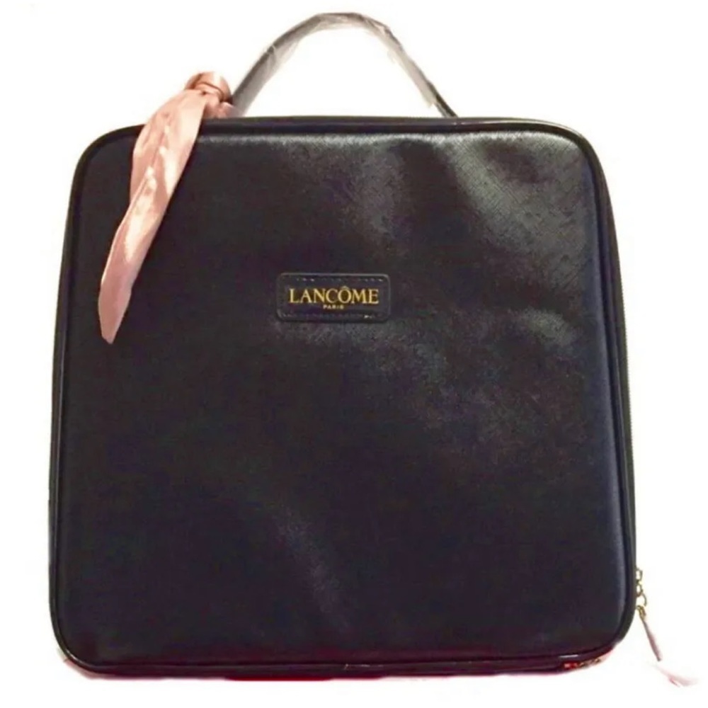 Lancôme Travel Cosmetic Bag Train Case w Pink Sash NEW